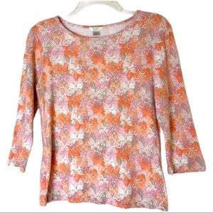 Christopher & Banks Pink Orange Pastel Floral 3/4 Sleeve Top Size S